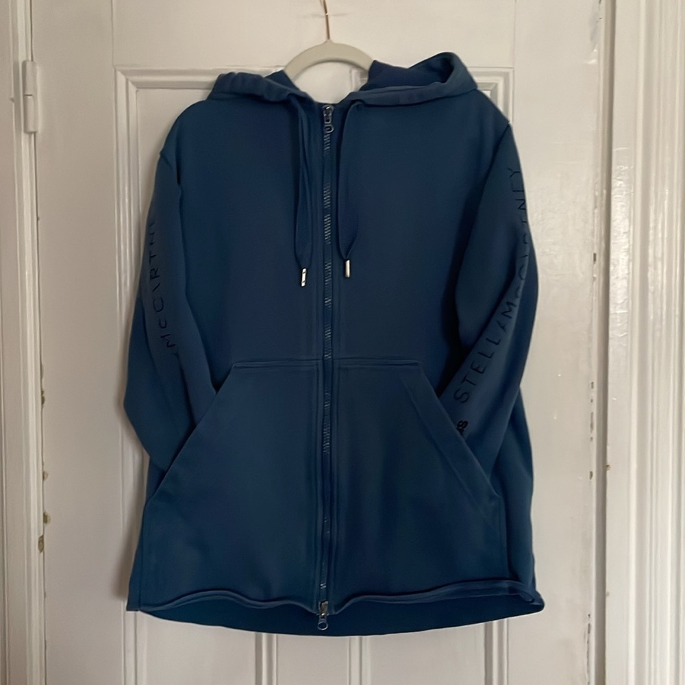 Adidas Stella McCartney blue full zip oversized hooded sweatshirt size Medium